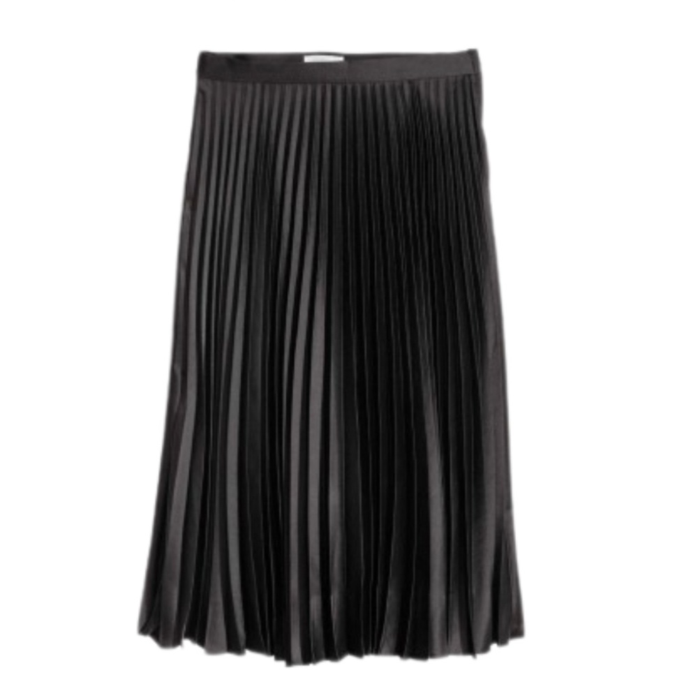 H&M Satin Black Midi Pleated Skirt S